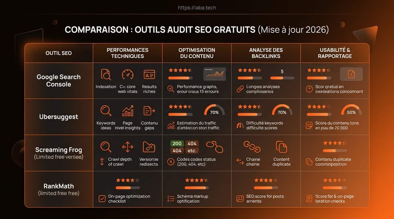 Comparatif des outils d'audit SEO gratuits en 2026 classés par fonctionnalités clés