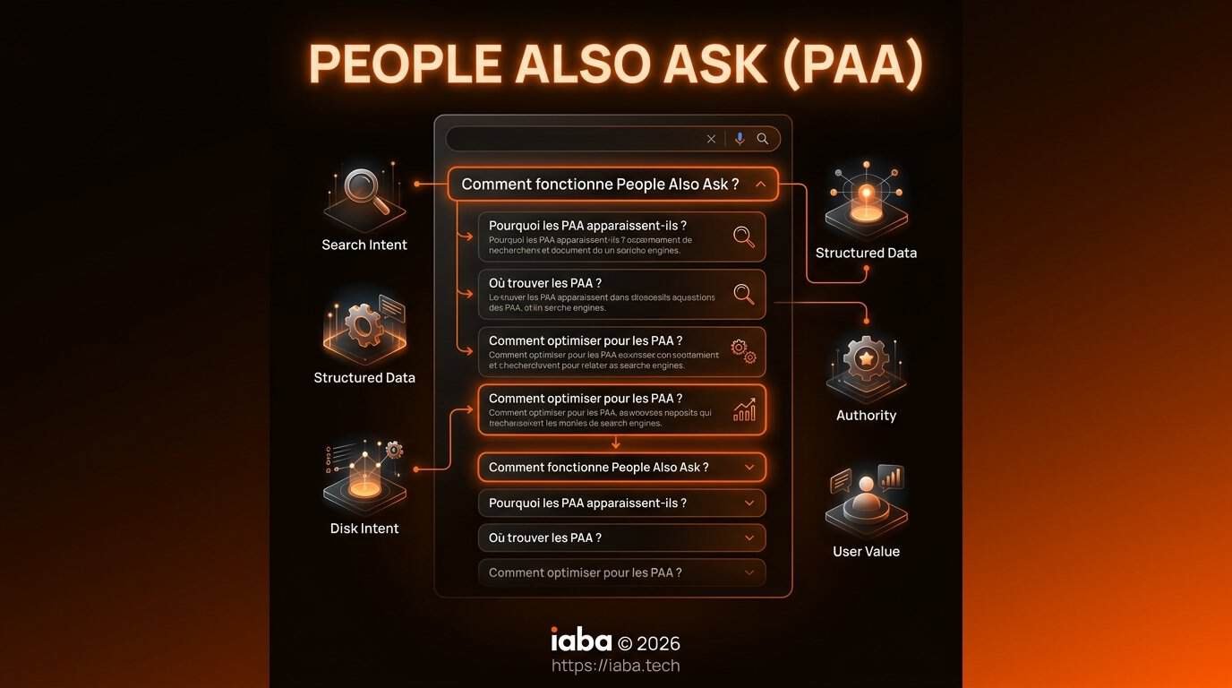 Infographie du fonctionnement des People Also Ask en 2026 en 4 étapes
