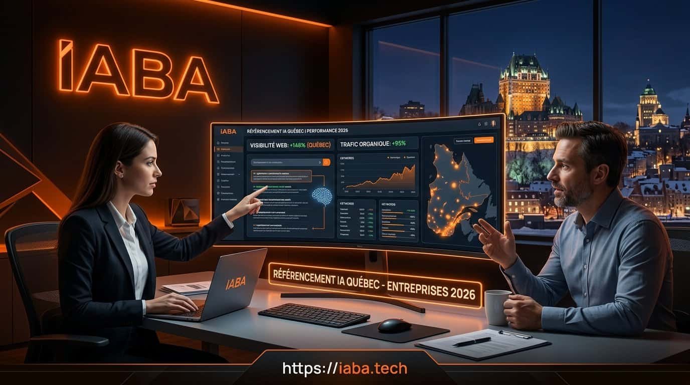 Tableau de bord analysant le référencement IA pour une entreprise au Québec