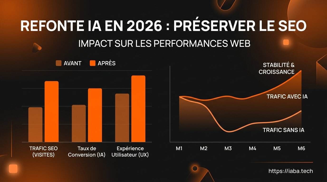 Graphique : trafic organique refonte IA avec vs sans stratégie SEO