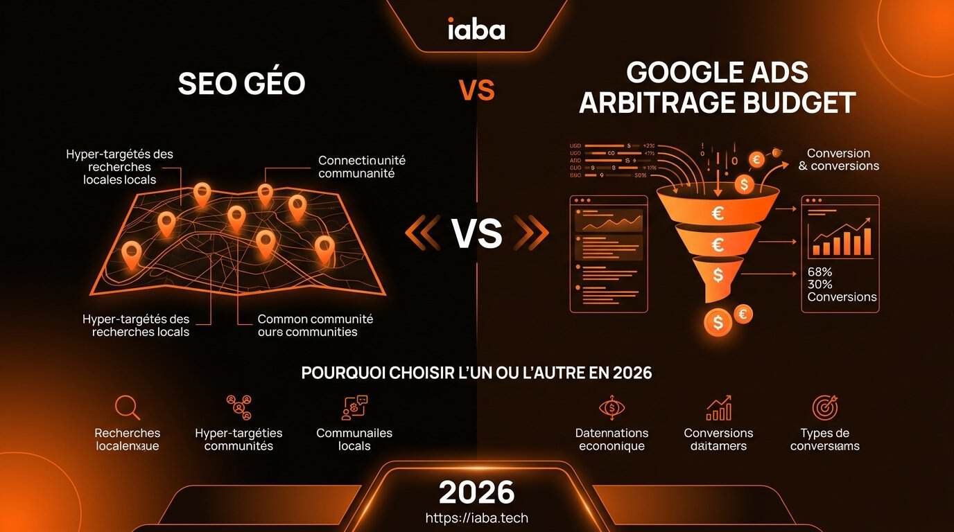 Infographie comparative SEO GEO et Google Ads : coûts, revenus et délais de rentabilité