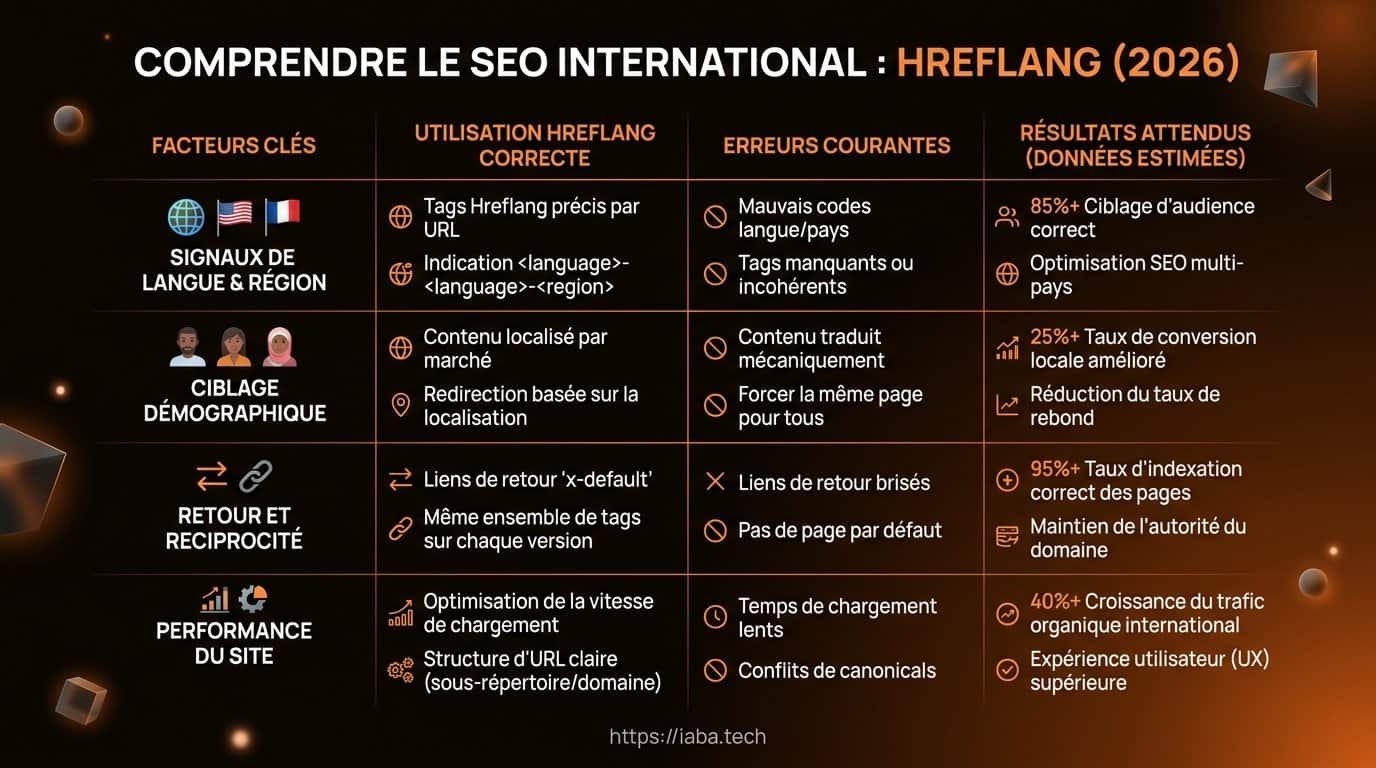 Tableau comparatif des attributs hreflang selon les méthodes d'implémentation