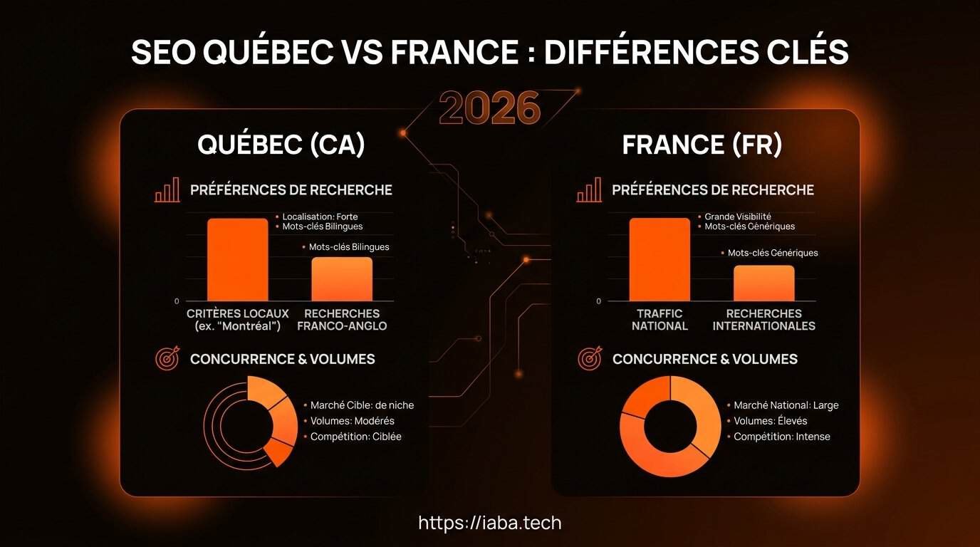 Graphique comparant les priorités SEO Québec vs France