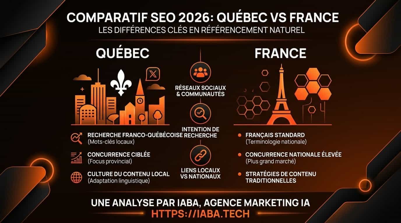 Infographie comparant les stratégies SEO entre le Québec et la France