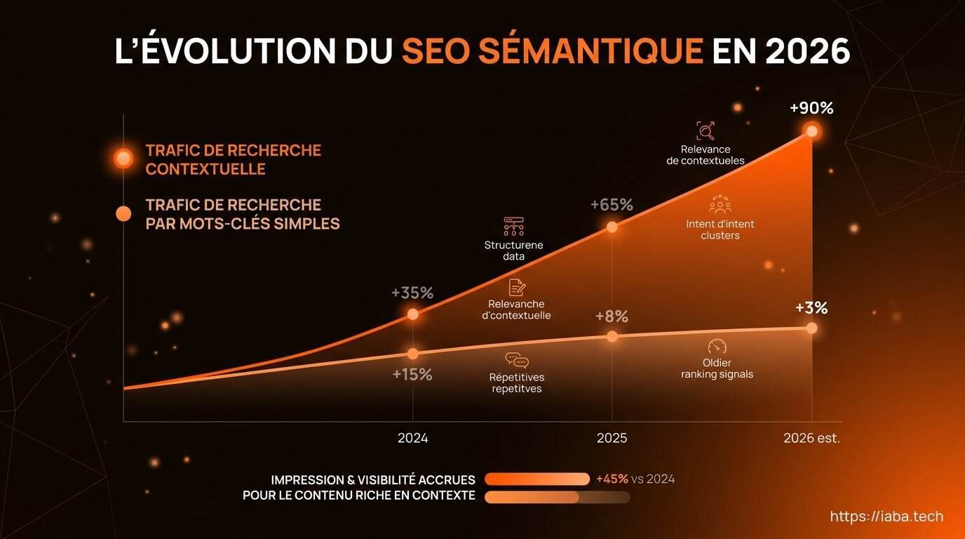 Graphique comparant SEO mots-clés vs SEO sémantique sur 24 mois