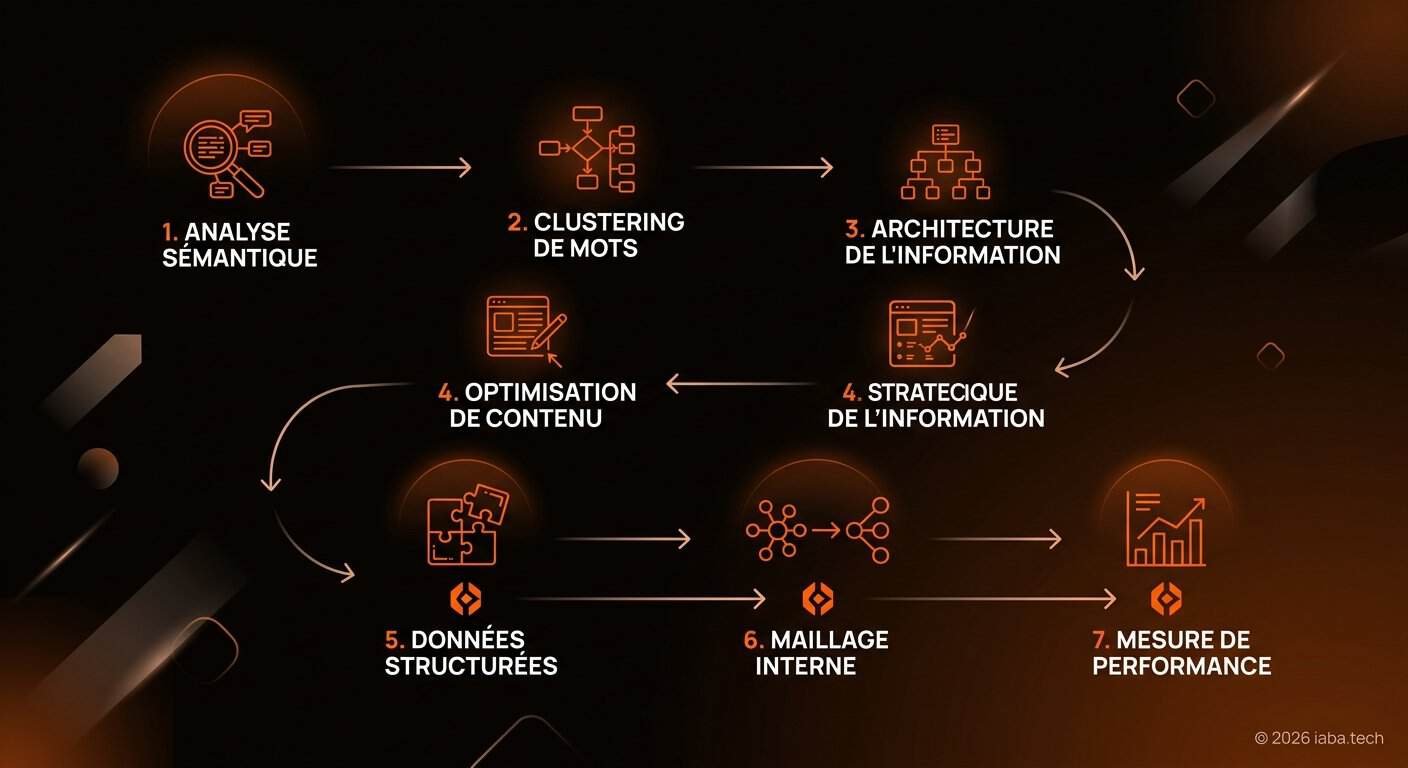 Étapes de l'analyse sémantique : intention, entités, Schema.org, cocon