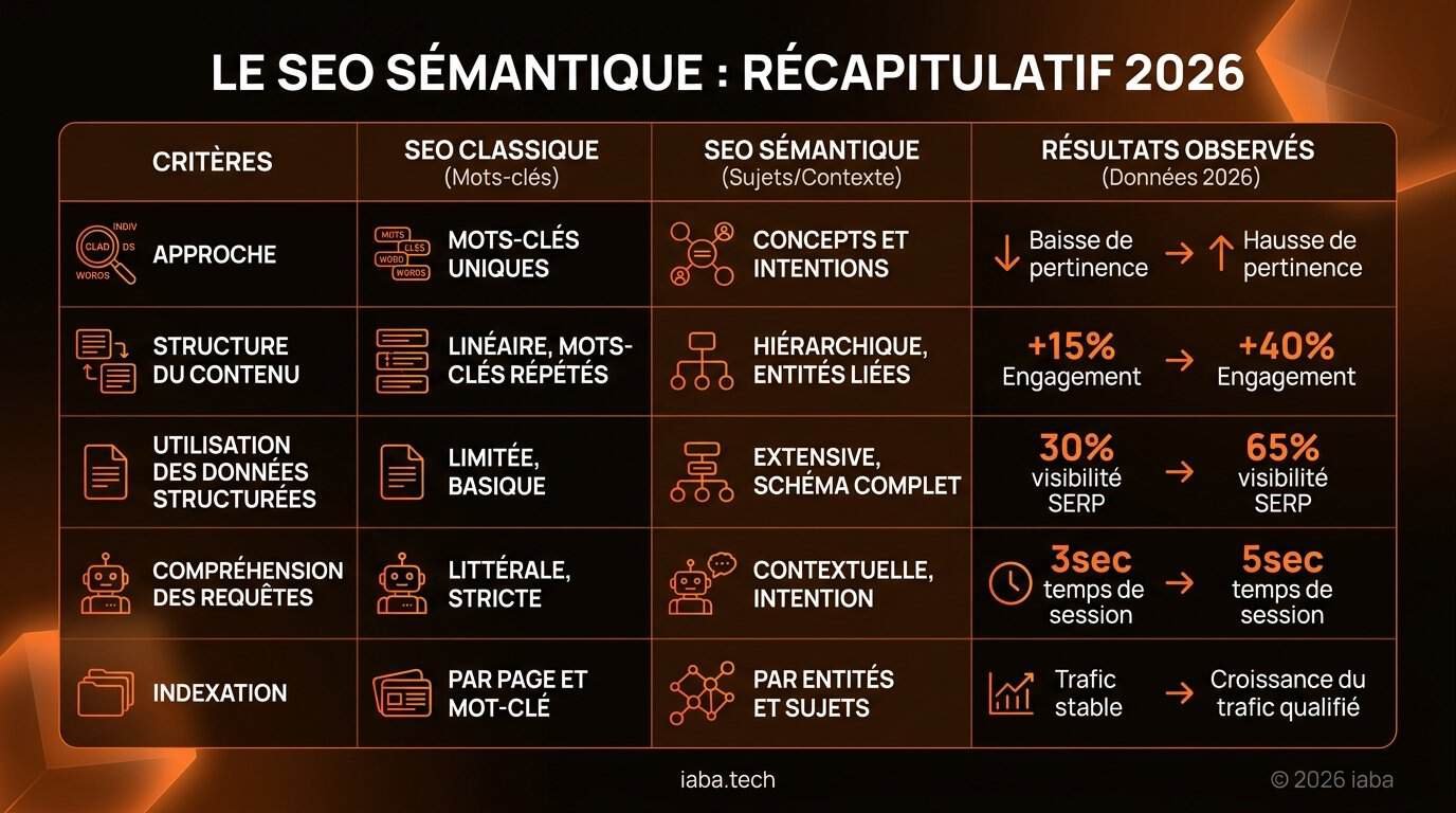 Tableau comparatif SEO sémantique vs SEO traditionnel