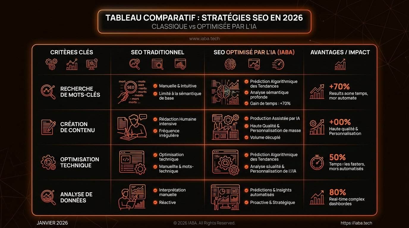Site généré par IA et référencement : est-il visible ? 4 Tableau comparatif des capacités SEO des outils de génération de sites IA en 2026