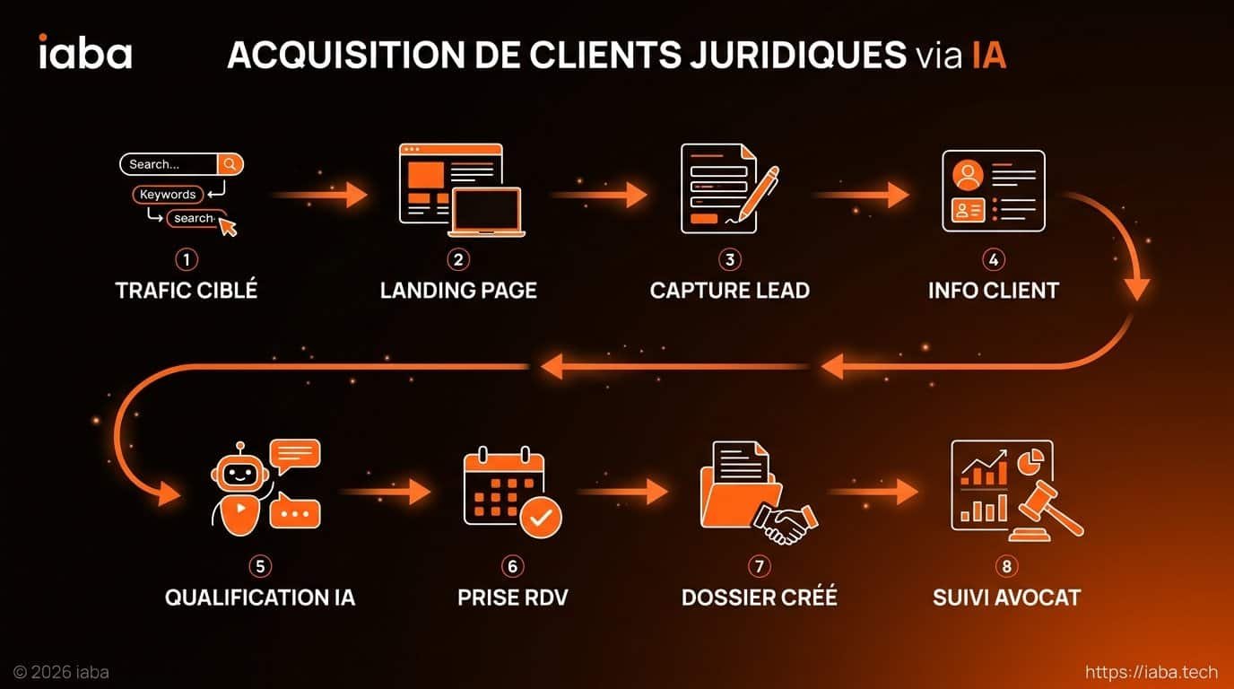 Site internet avocat : le transformer en machine à dossiers 3 Schéma de processus du ciblage de la niche juridique à l'acquisition qualifiée