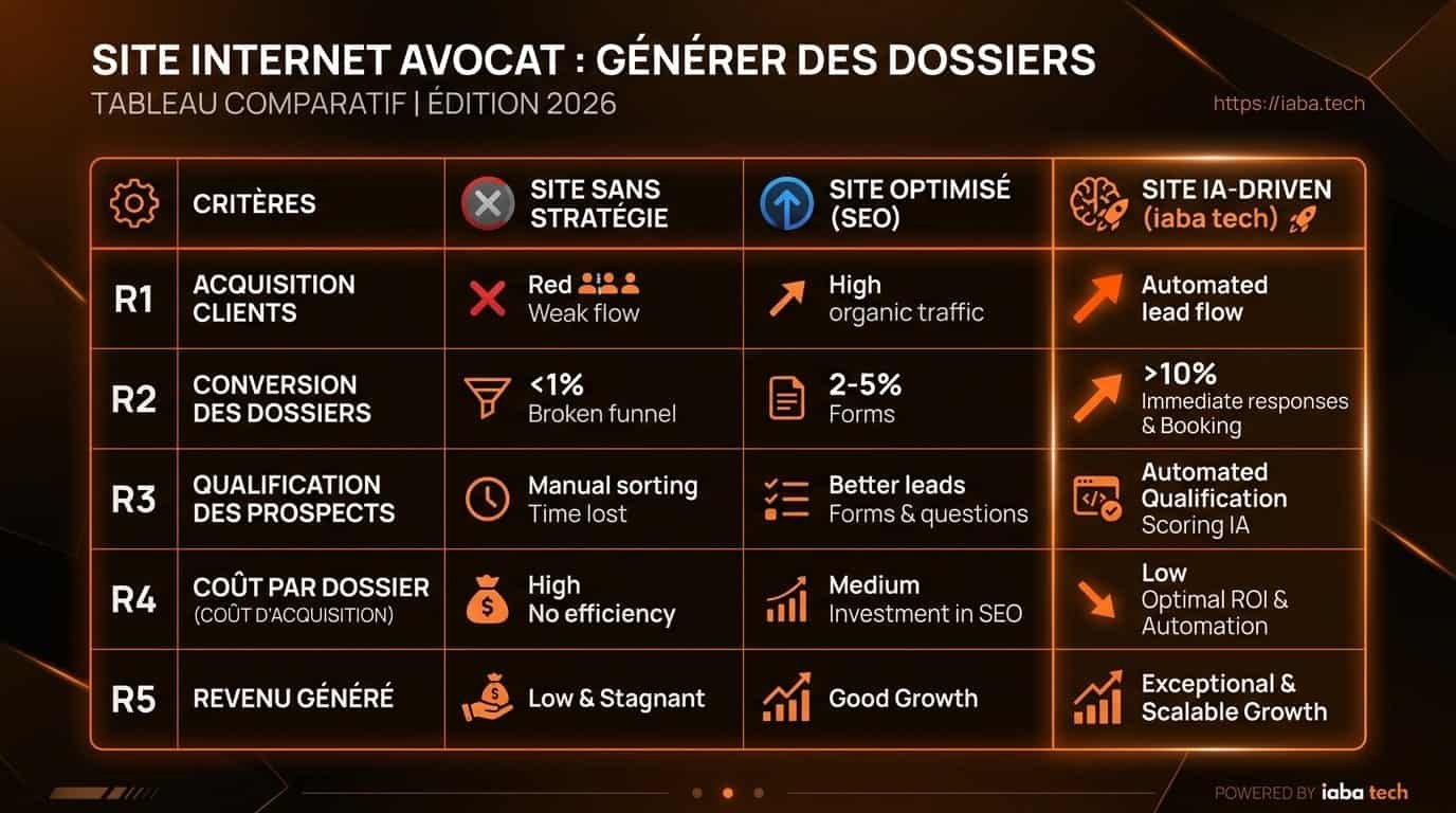 Site internet avocat : le transformer en machine à dossiers 4 Comparatif des leviers de conversion pour sites d'avocats