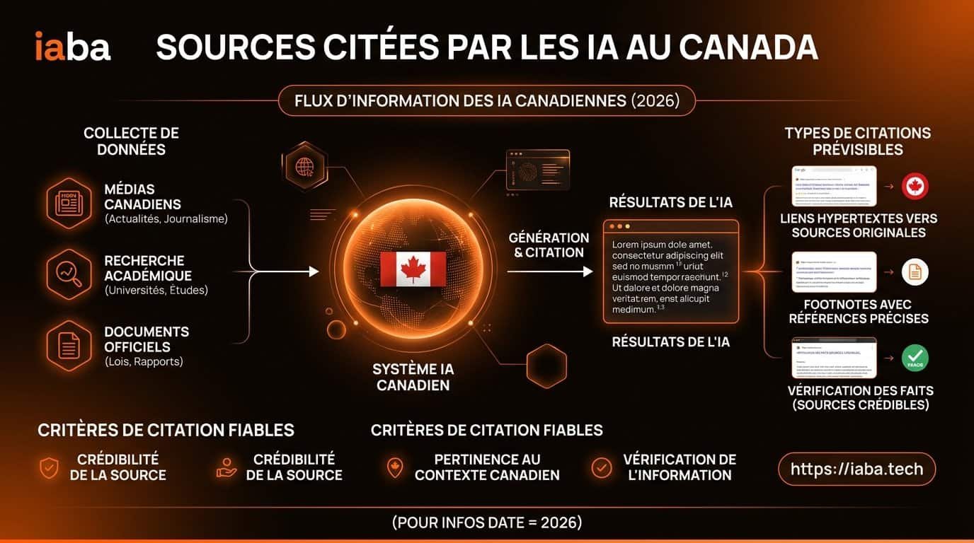 Schéma du processus de citation des sources par les IA au Canada