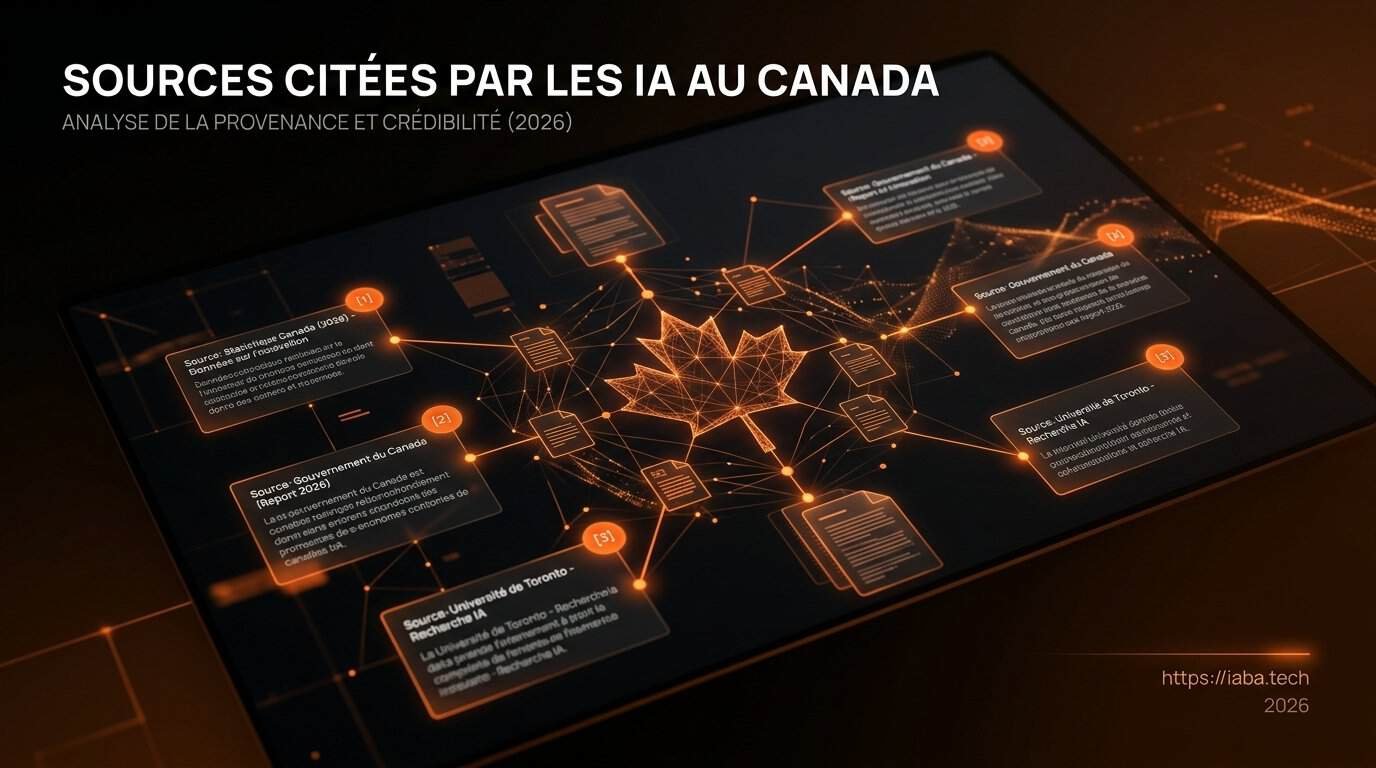Tableau de bord numérique montrant la recherche de sources fiables par l'IA au Canada francophone