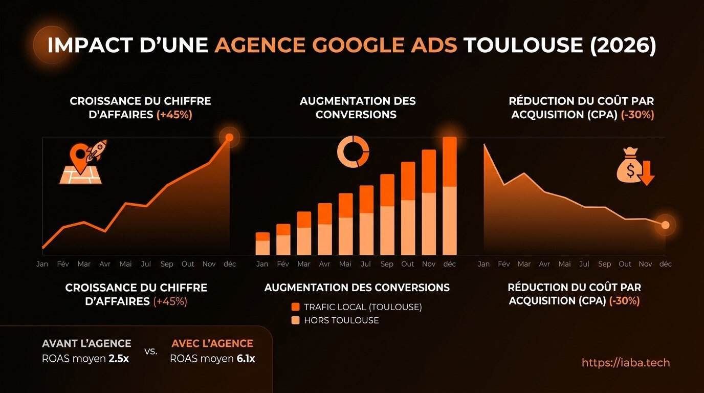 Agence Google Ads Toulouse : Audit SEA et Rentabilité PME 3 Graphique comparatif du taux de conversion des campagnes Google Ads pilotées par une agence à Toulouse