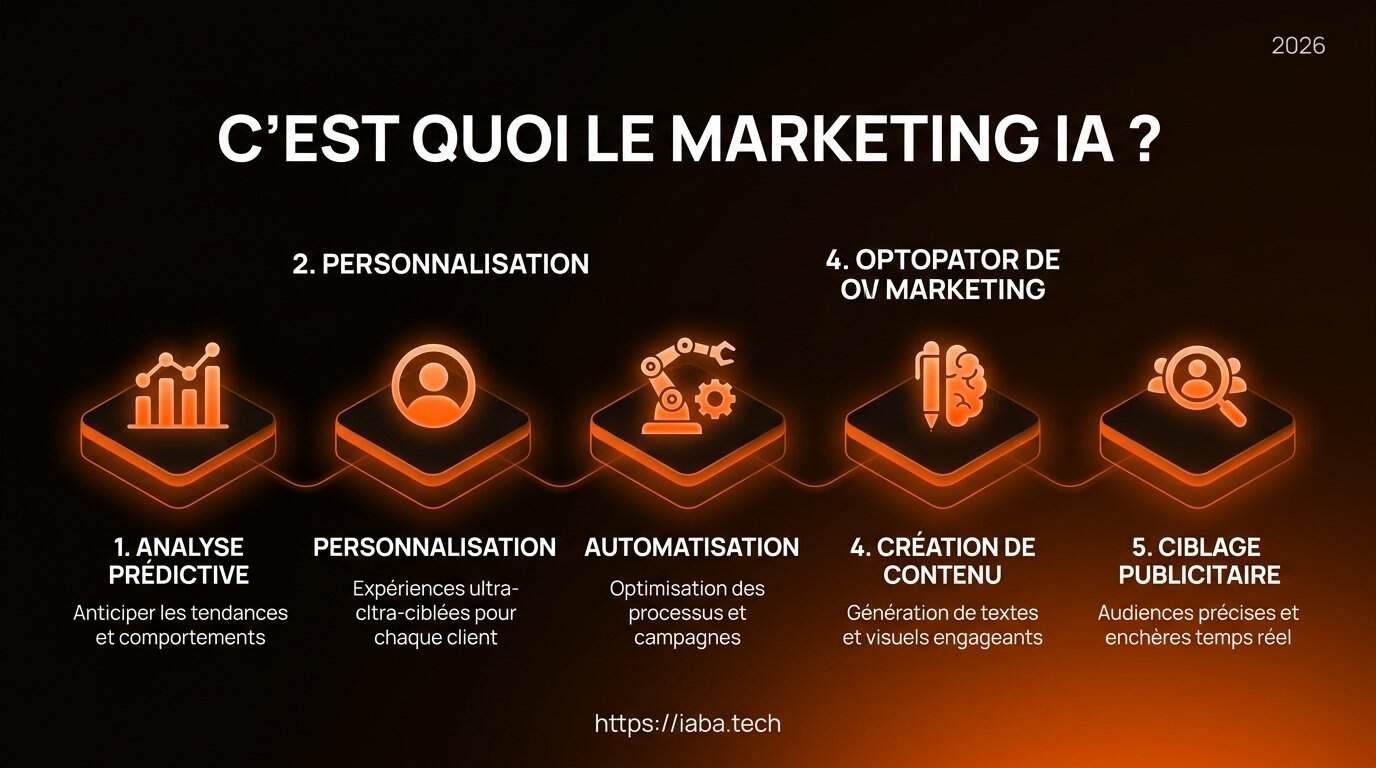 Schéma explicatif du marketing IA en 5 étapes clés