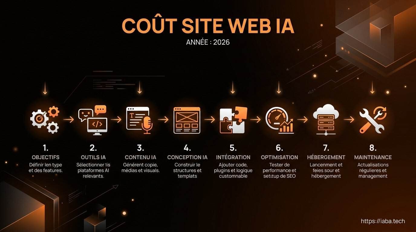 Combien Coûte un Site Fait avec l'IA : Vrai Prix et Pièges 5 Schéma processus étapes pour calculer coût site web assisté par IA 2026
