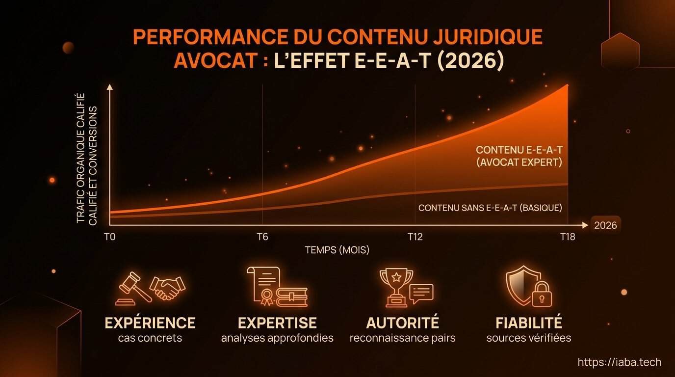 Graphique : Corrélation entre l'indice E-E-A-T et le positionnement SEO des sites d'avocats sur 24 mois