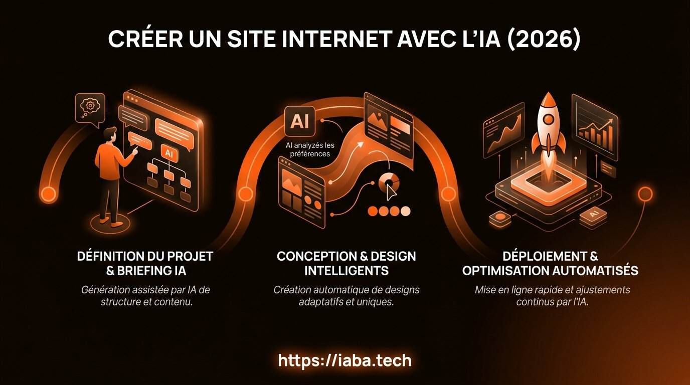Infographie processus en 5 étapes pour créer un site internet avec l'IA en 2026