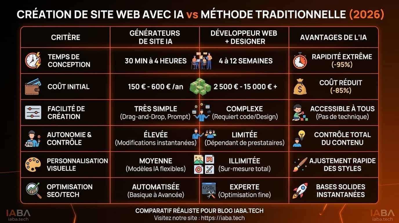 Tableau comparant les plateformes de création de site avec IA en 2026