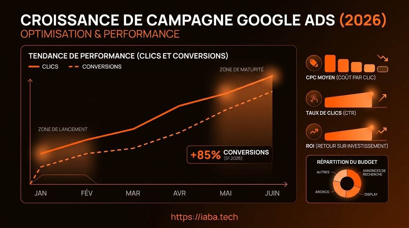 Créer une campagne Google Ads : le tutoriel opérationnel 3 Graphique évolution ROI et CPC pour une campagne Google Ads sur 12 mois