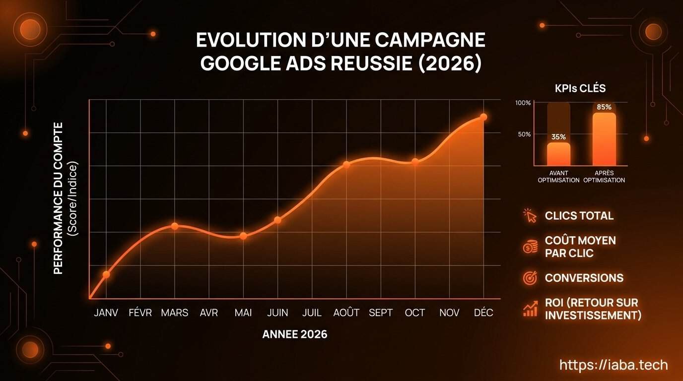 Exemple de Campagne Google Ads : Structure et Résultats 3 Graphique comparant taux de conversion et CPA d'une campagne Google Ads optimisée versus standard