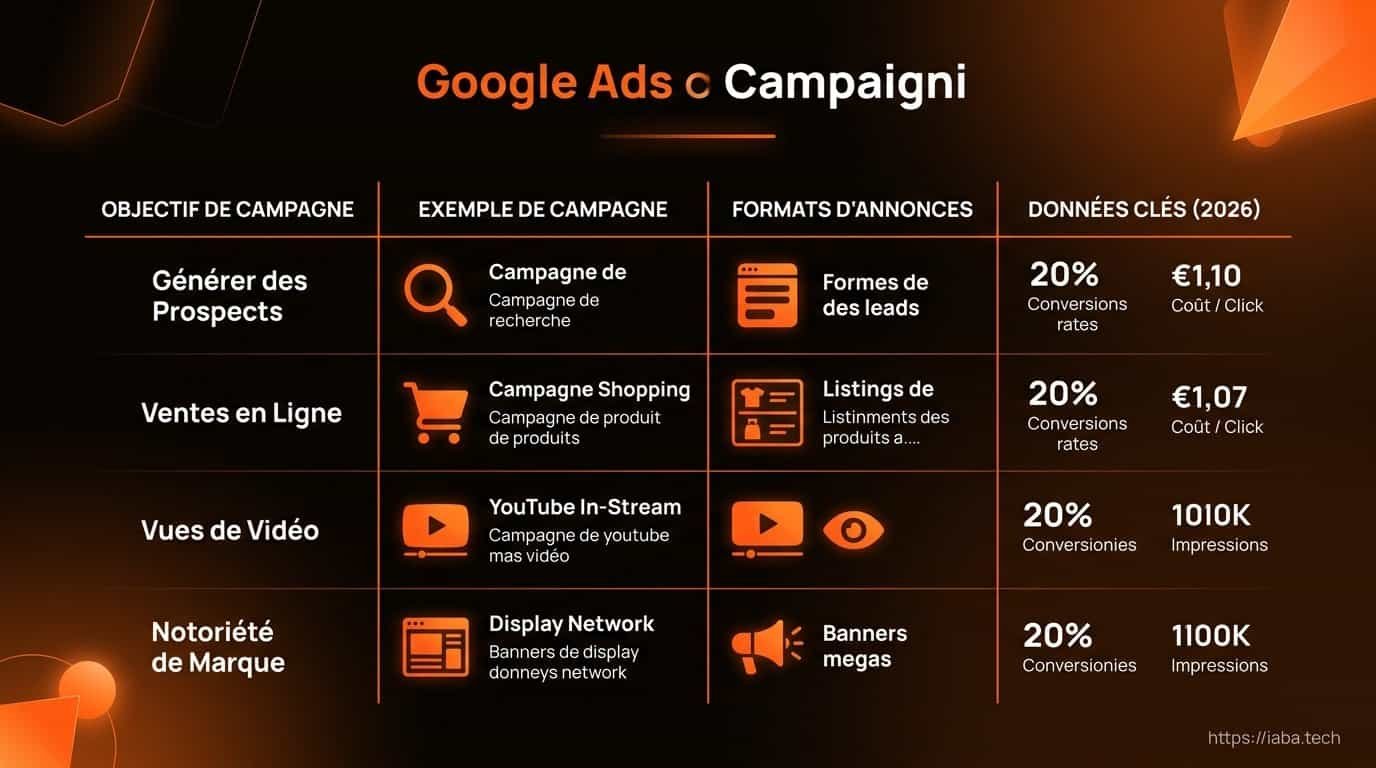 Exemple de Campagne Google Ads : Structure et Résultats 4 Tableau comparatif d'exemples de campagnes Google Ads par type de stratégie