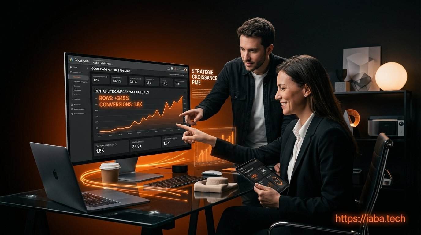 Google Ads pour PME : la méthode cash pour être rentable 1 Tableau de bord affichant une croissance du retour sur investissement publicitaire pour une petite entreprise