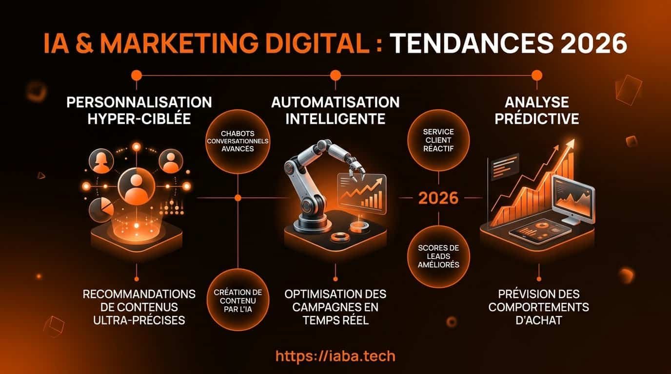 Infographie du processus d'intégration IA en marketing digital en 5 étapes