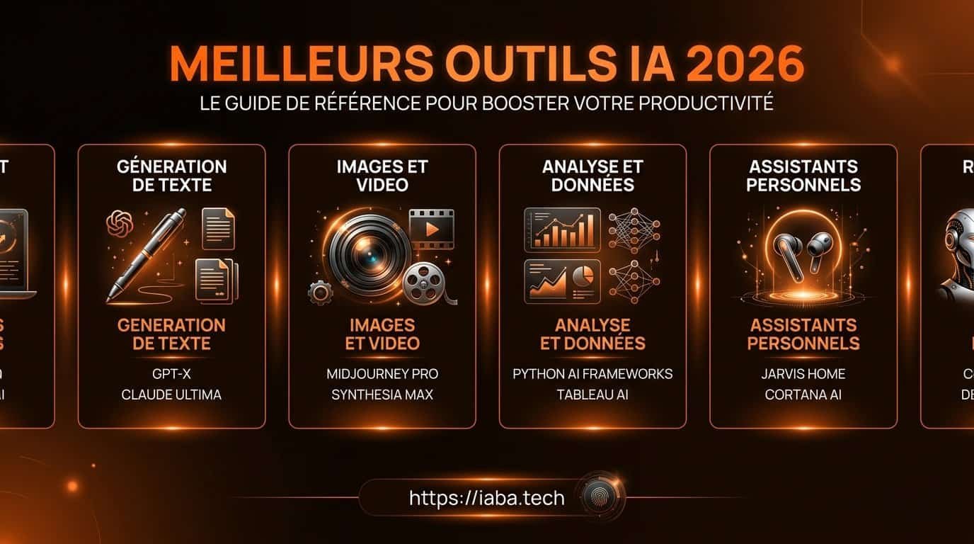 Infographie : schéma comparatif des meilleurs outils IA 2026 par cas d'usage professionnel