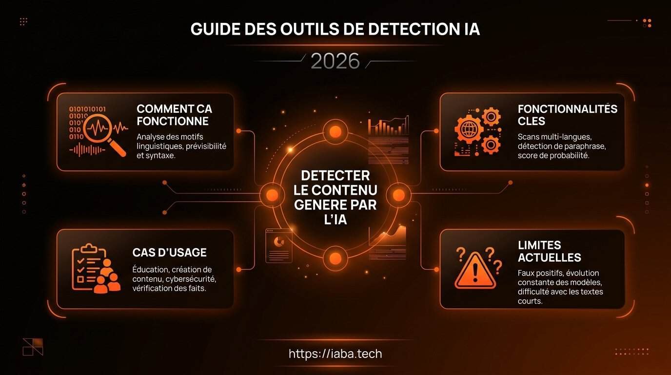 Schéma en 4 étapes du fonctionnement des outils de détection IA en 2026