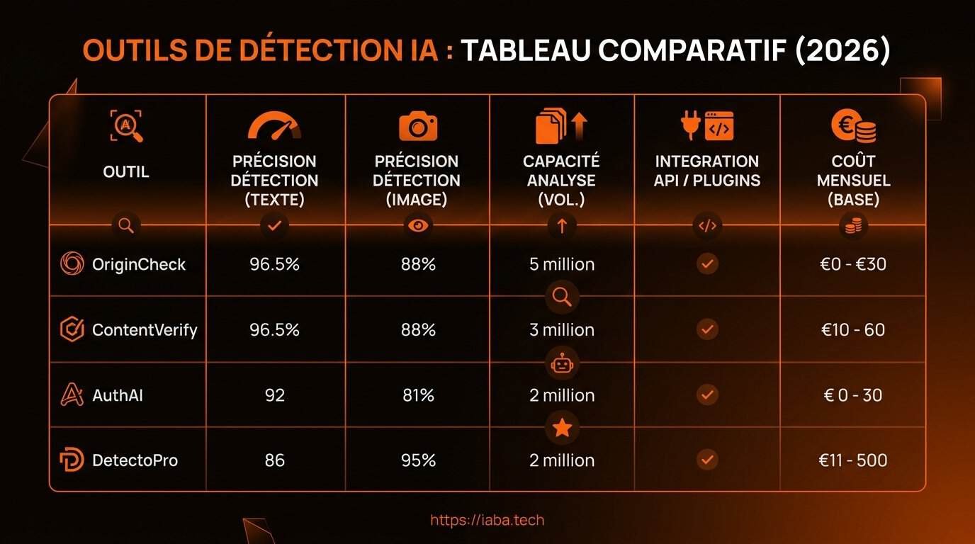 Tableau comparatif des outils de détection IA en 2026 par précision et conformité