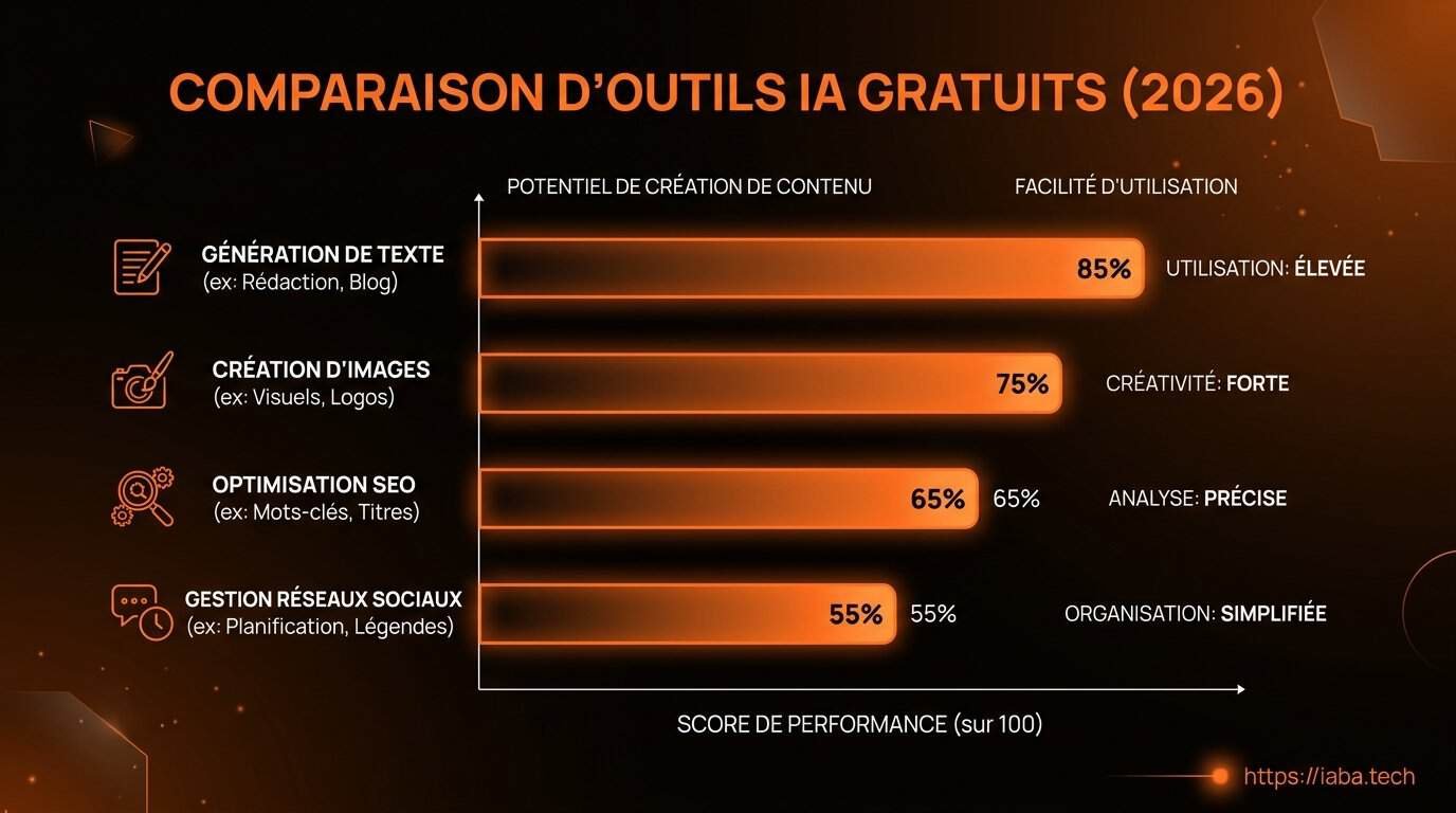 Outils IA gratuits : sélection sérieuse, limites et RGPD 3 Graphique de comparaison des capacités et taux d'adoption des outils IA gratuits
