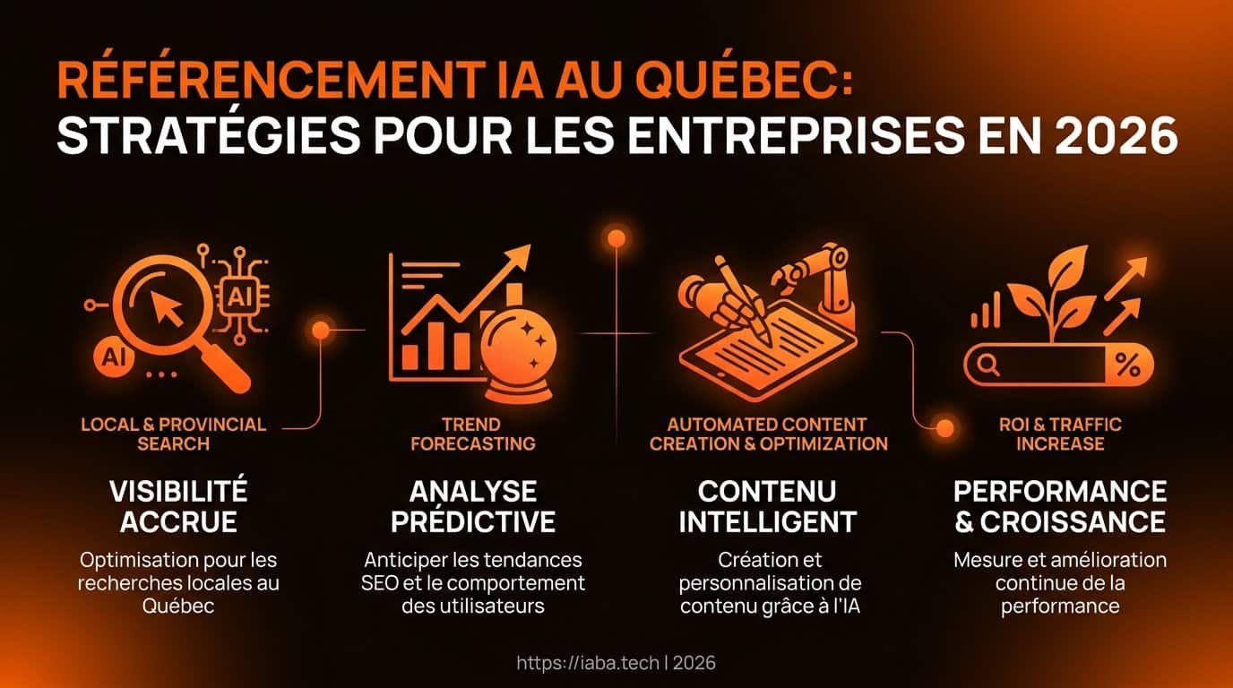 Référencement IA Québec : Visibilité ChatGPT pour Entreprises 2 Infographie processus référencement IA Québec entreprises en 5 étapes