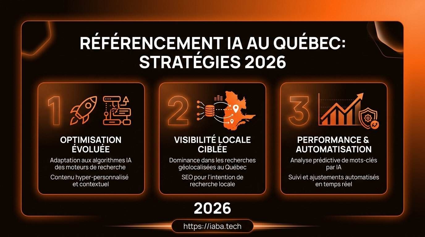 Infographie : processus en 5 étapes du référencement IA au Québec en 2026