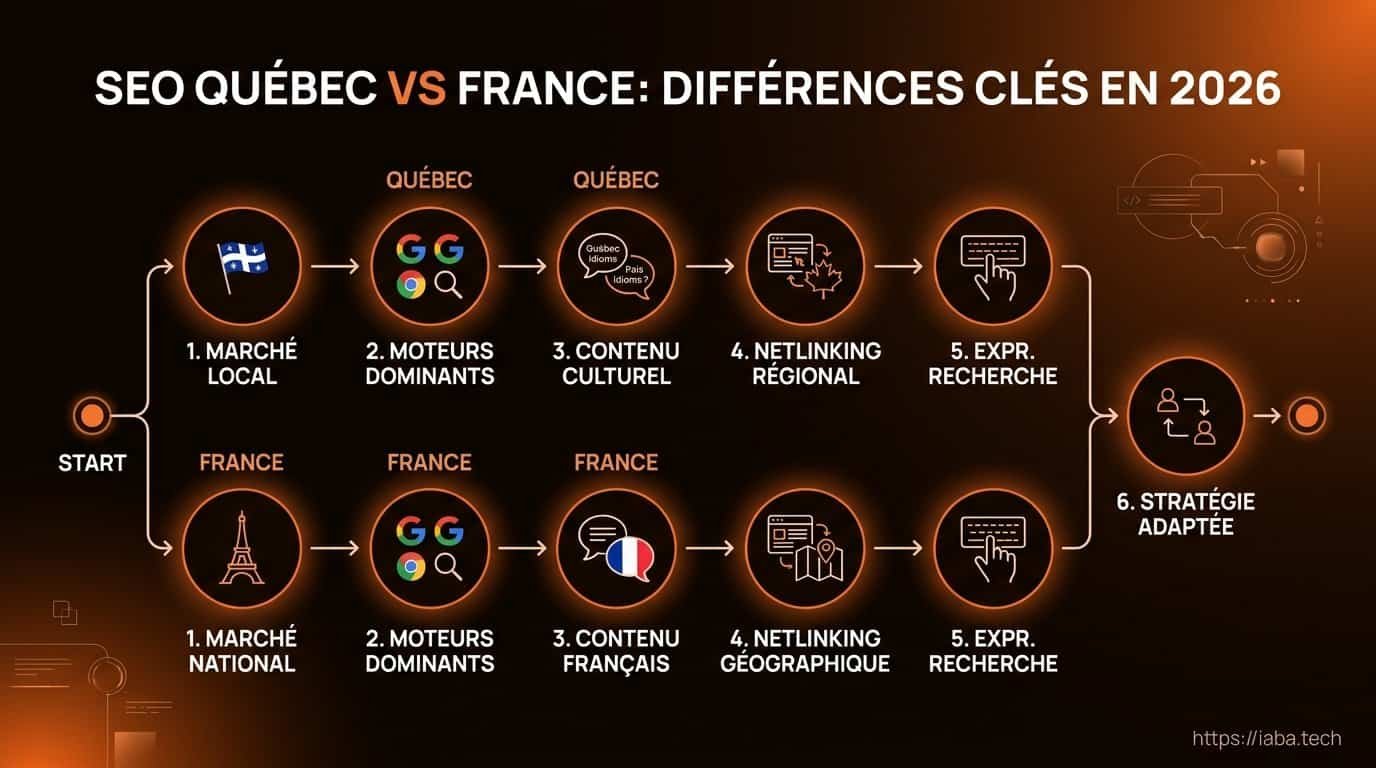 Schéma de processus d'analyse comparative du SEO au Québec et en France