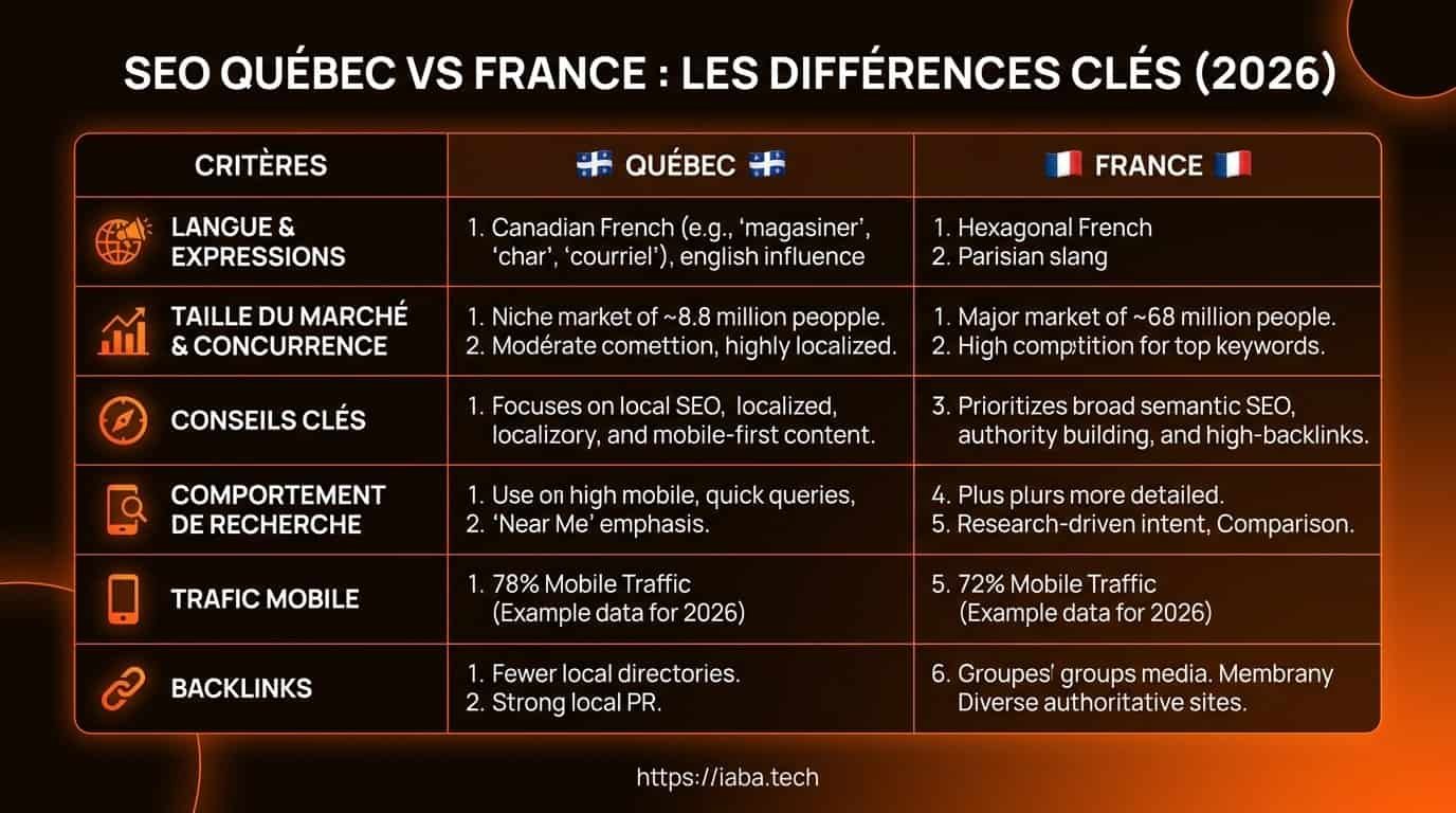 Tableau Comparatif SEO Québec vs France