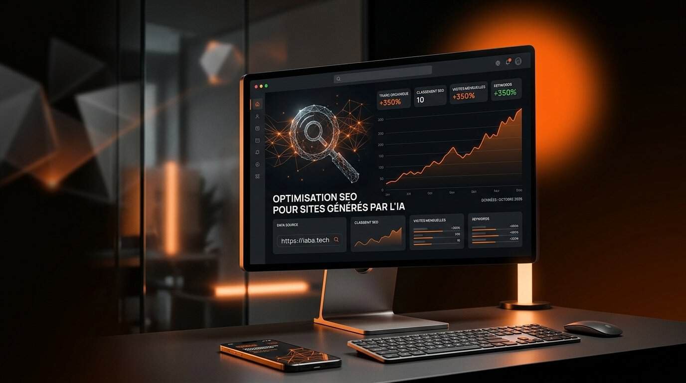 Tableau de bord d'analyse SEO pour un site web généré par intelligence artificielle