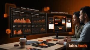 Expert en stratégie publicitaire Google Ads et Meta Ads analysant des performances de landing pages