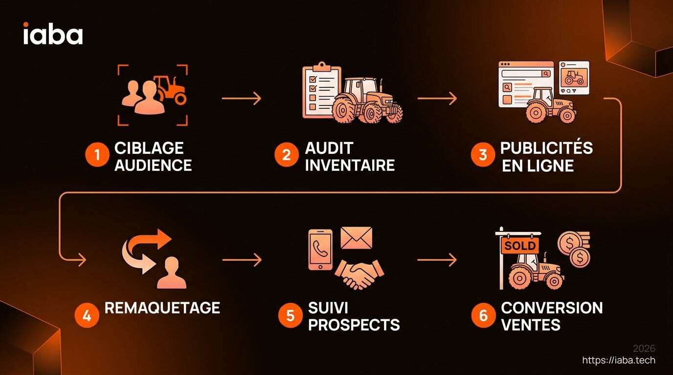 Générer plus de leads pour vendre ses tracteurs d'occasion 5 Schéma du tunnel de conversion pour tracteurs d'occasion de l'audit à la vente