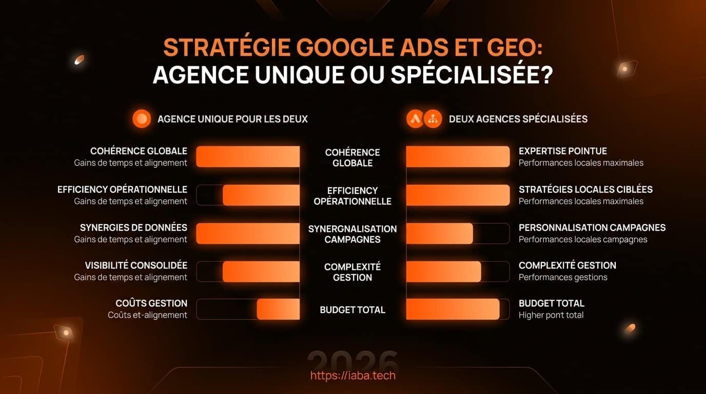 Graphique des bénéfices entre externalisation Google Ads et GEO via une agence unique