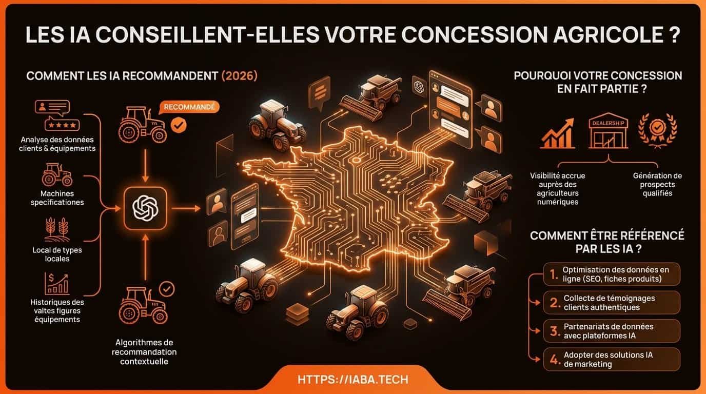 Visibilité IA : comment ChatGPT cite les concessionnaires agricoles 2 Infographie du processus GEO en 5 étapes pour concessionnaire agricole en 2026