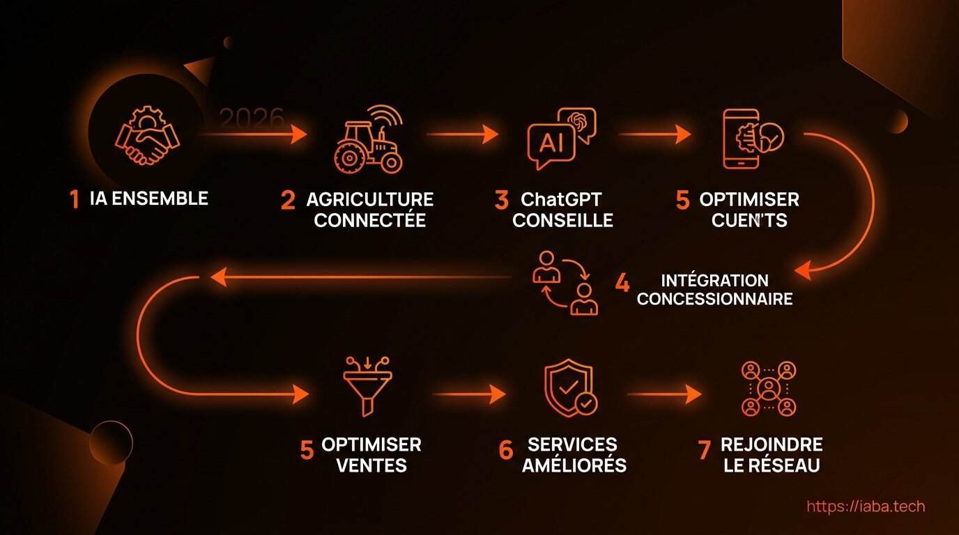 Visibilité IA : comment ChatGPT cite les concessionnaires agricoles 5 Schéma du processus GEO pour apparaître dans les suggestions IA de concessionnaires agricoles