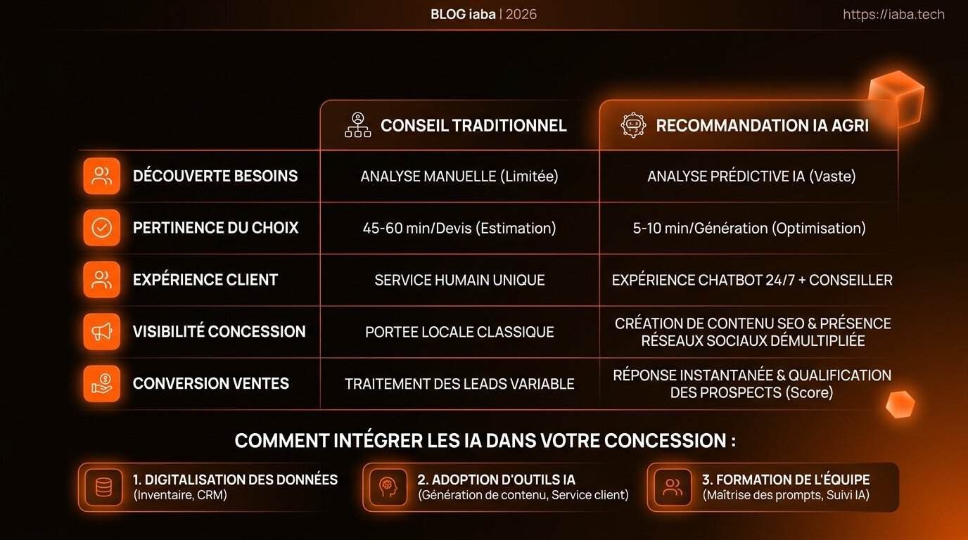 Visibilité IA : comment ChatGPT cite les concessionnaires agricoles 4 Comparatif des méthodes d'intégration IA pour concessionnaires agricoles