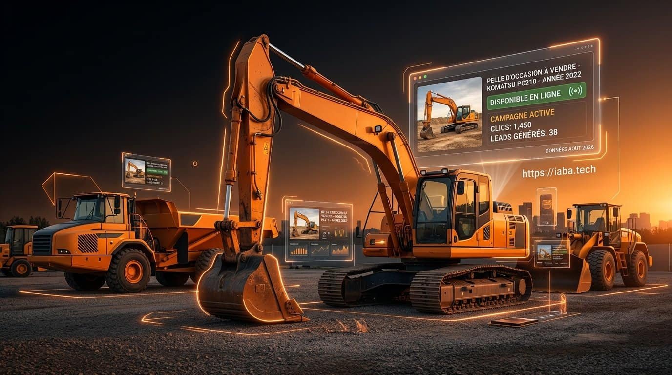 Calculer le ROI de la publicité pour engins de chantier 1 Pelle mécanique de chantier mise en vente sur une plateforme de petites annonces digitales